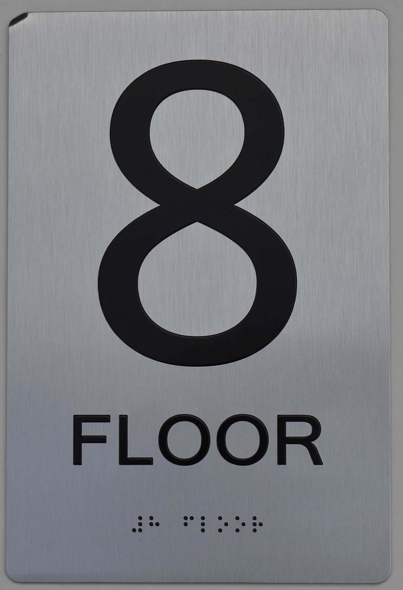 BUILDINGSIGNS.COM Floor Number Sign Tactile Graphics Grade 2 Braille Text With Raised Letters Aluminum, Safety Sign For Office, School Hospital,Brush Silver (8Th Floor) - Image 5